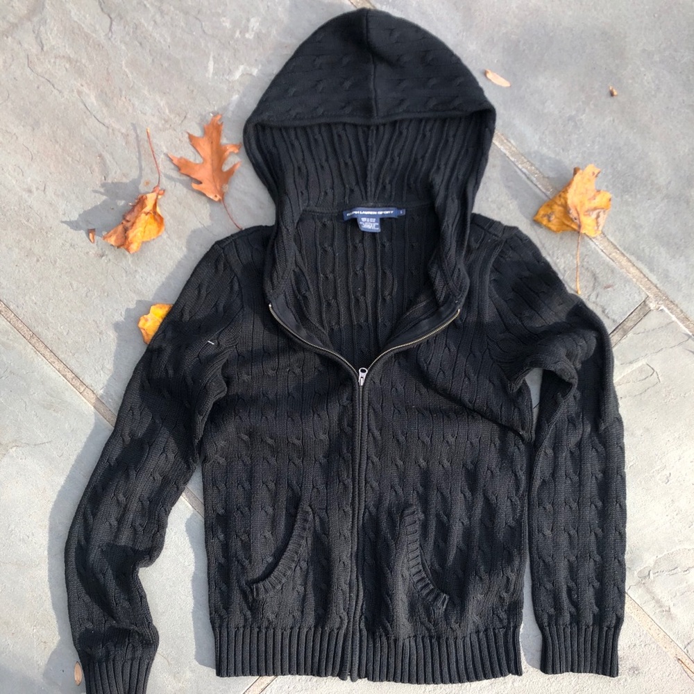 Zip front cable knit Ralph Lauren hooded sweater